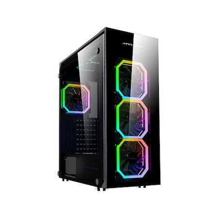 Apevia Trinity-P Mid Tower Gaming Case with 4 x Full-Size Tempered Glass Panels, Top USB3.0/USB2.0/Audio Ports, 6 x Phoenix RGB Fans